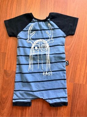 RAGS Blue Striped Short-Sleeve Romper with White Graphic
